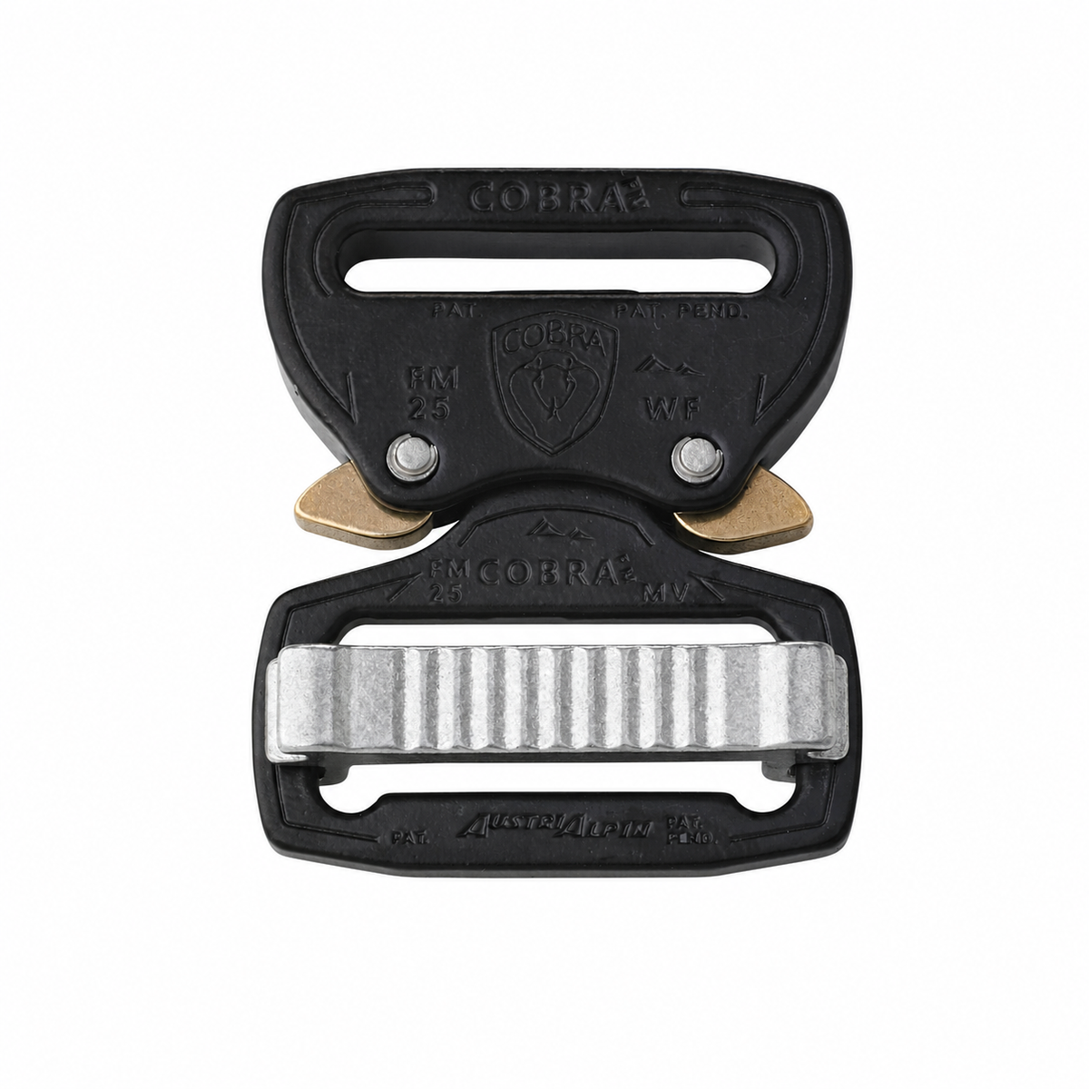 Black Austri-Alpin 25mm Cobra FM buckle on white background